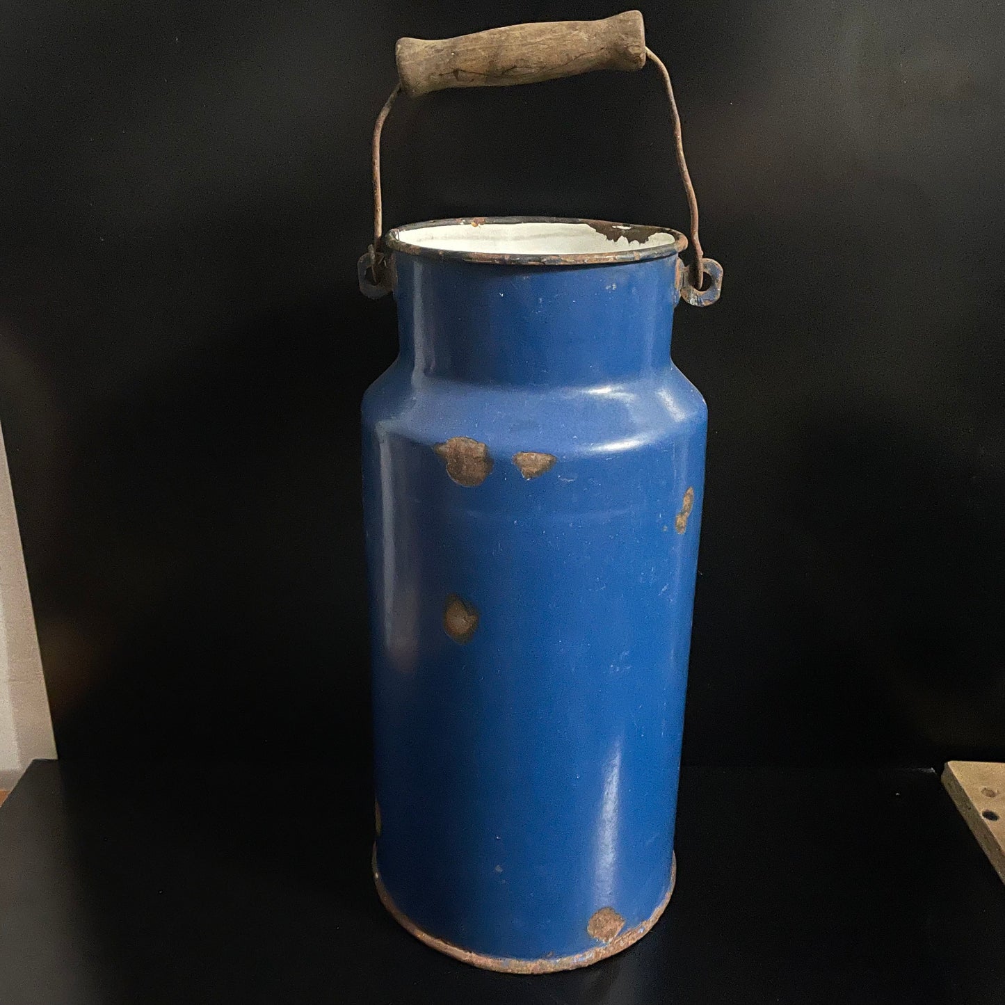Vintage 1950s Mid Century Blue Enamel Churn