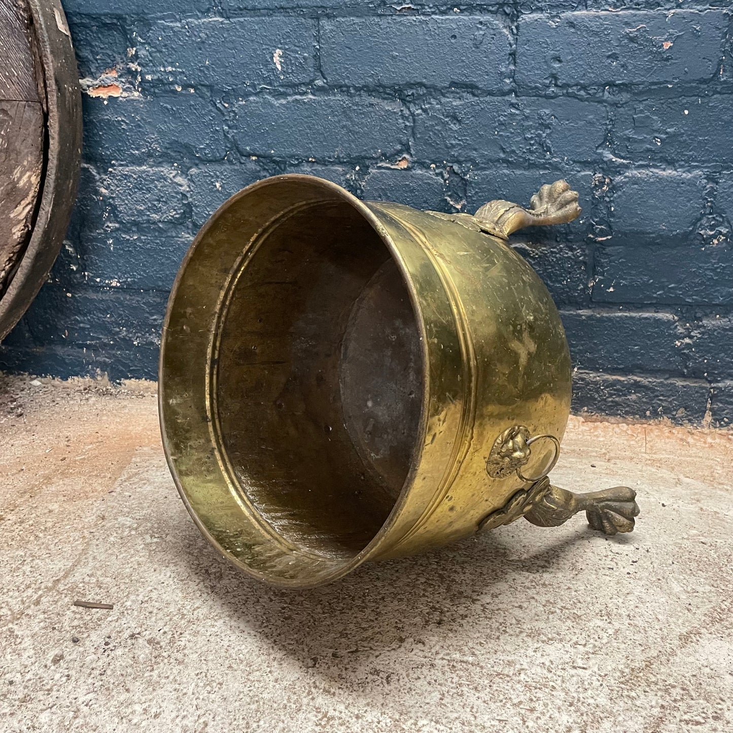 Antique Vintage Brass Lion Claw Feet Coal Bucket