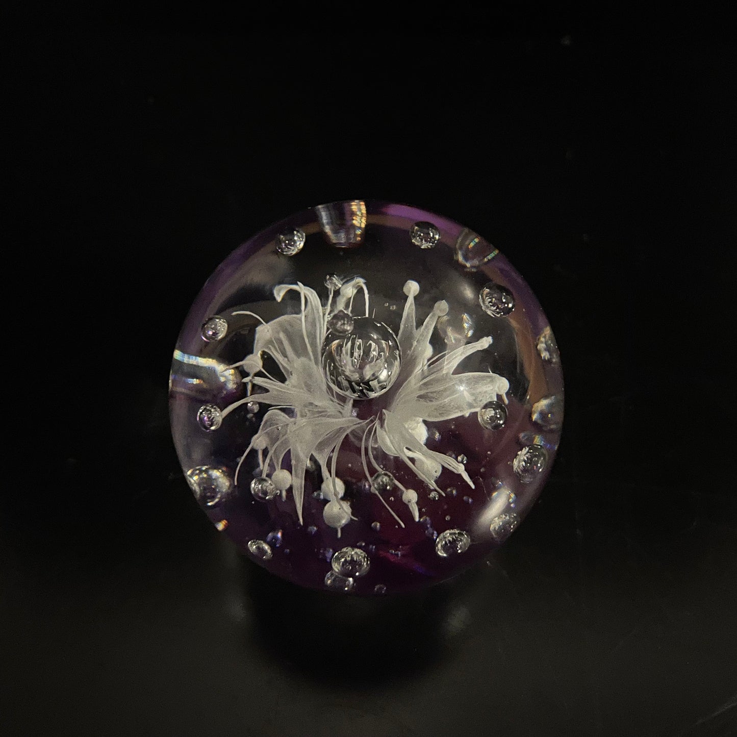 Vintage Glass Flower / Bubble Purple Paperweight