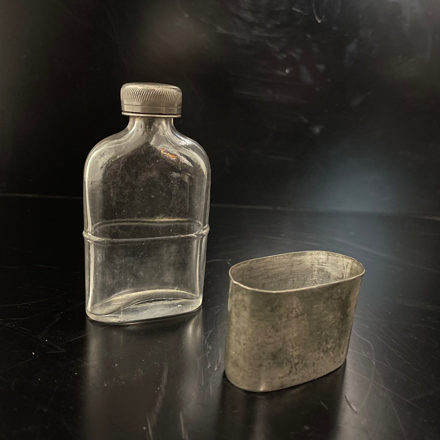 Vintage Glass / Pewter Hip Flask & Cup
