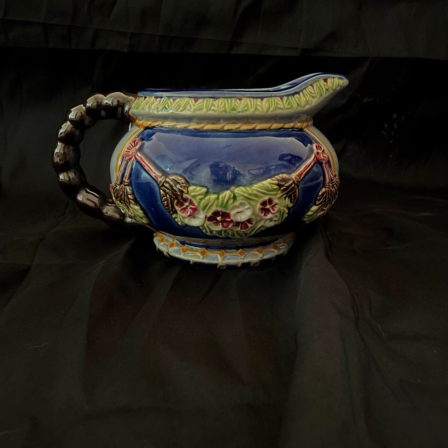 Vintage Majolica Pottery Wanjiang Majolica Chinz Pitcher Jug