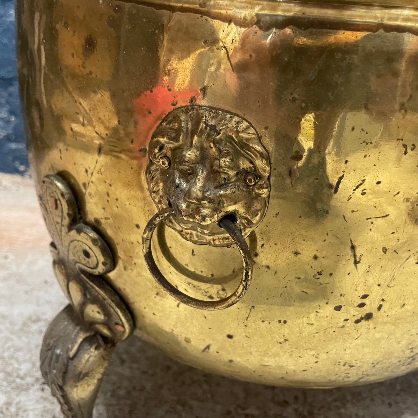 Antique Vintage Brass Lion Claw Feet Coal Bucket