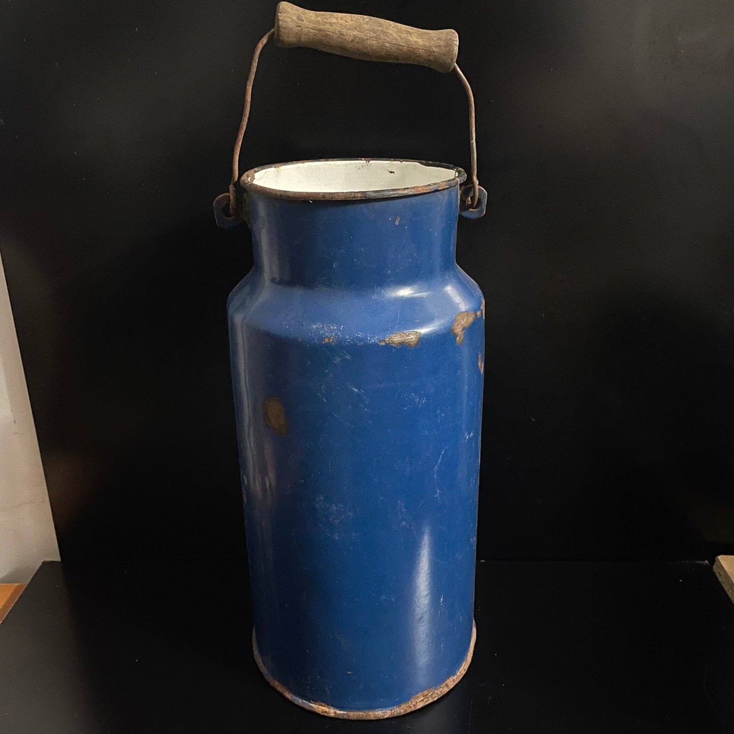 Vintage 1950s Mid Century Blue Enamel Churn