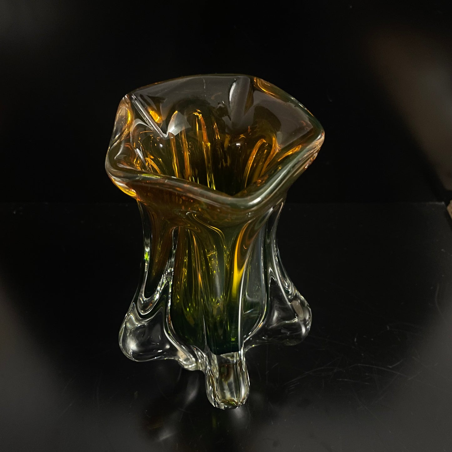 Vintage Mid Century Murano Amber Glass Vase