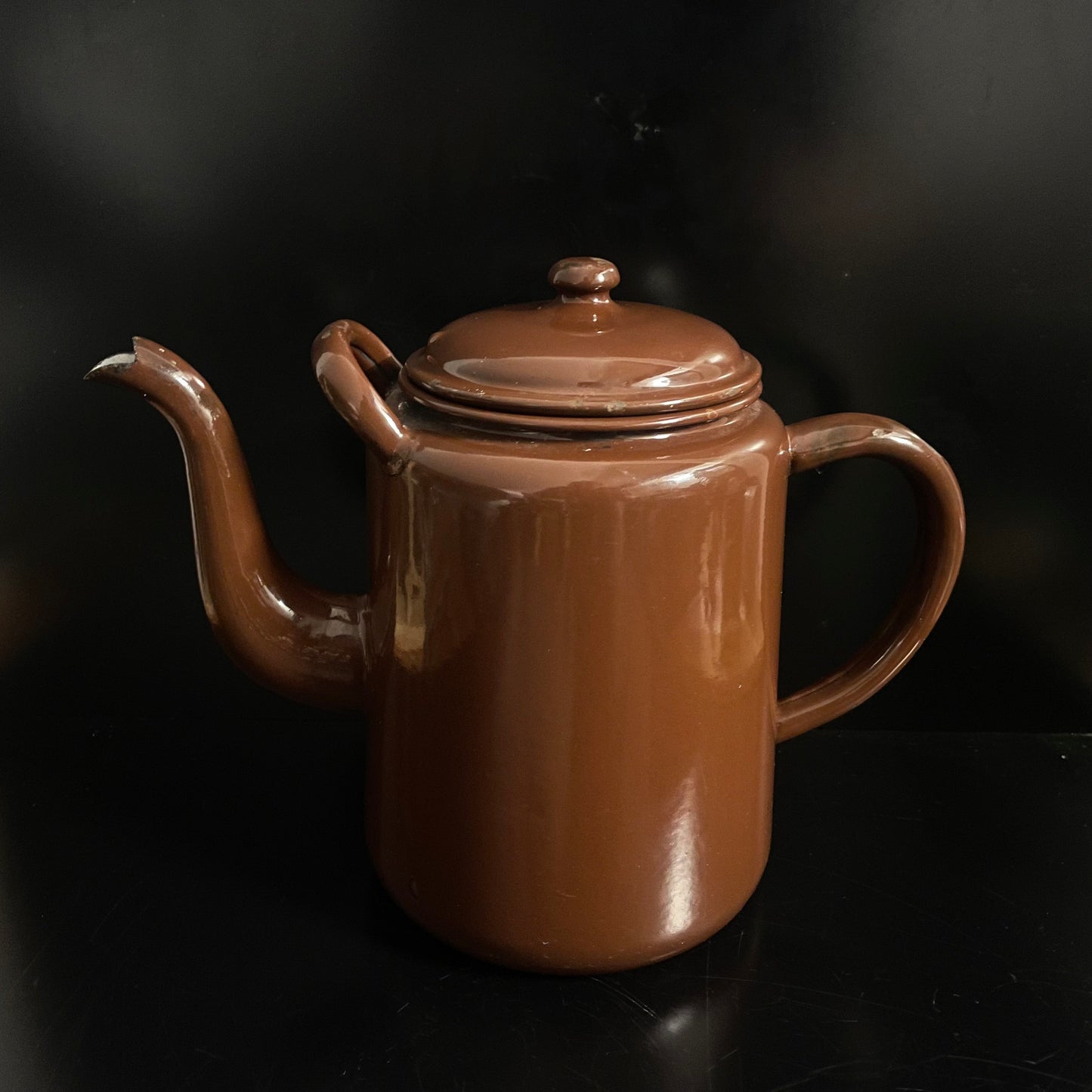 Vintage 1940s Brown Enamel Teapot