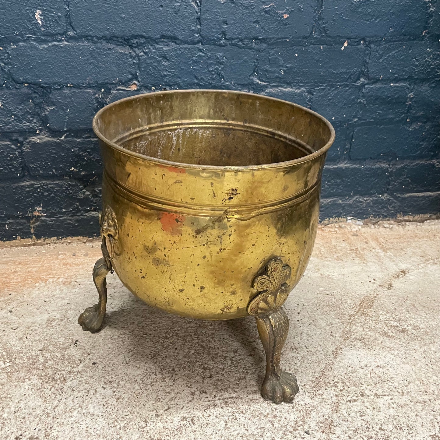 Antique Vintage Brass Lion Claw Feet Coal Bucket