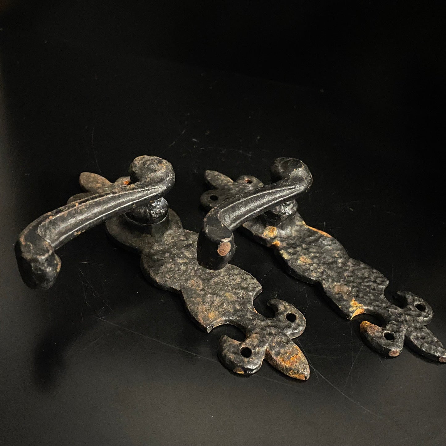 Vintage Black Cast Iron Lever Door Handles