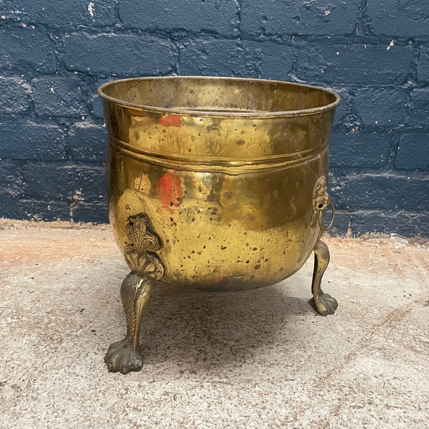 Antique Vintage Brass Lion Claw Feet Coal Bucket