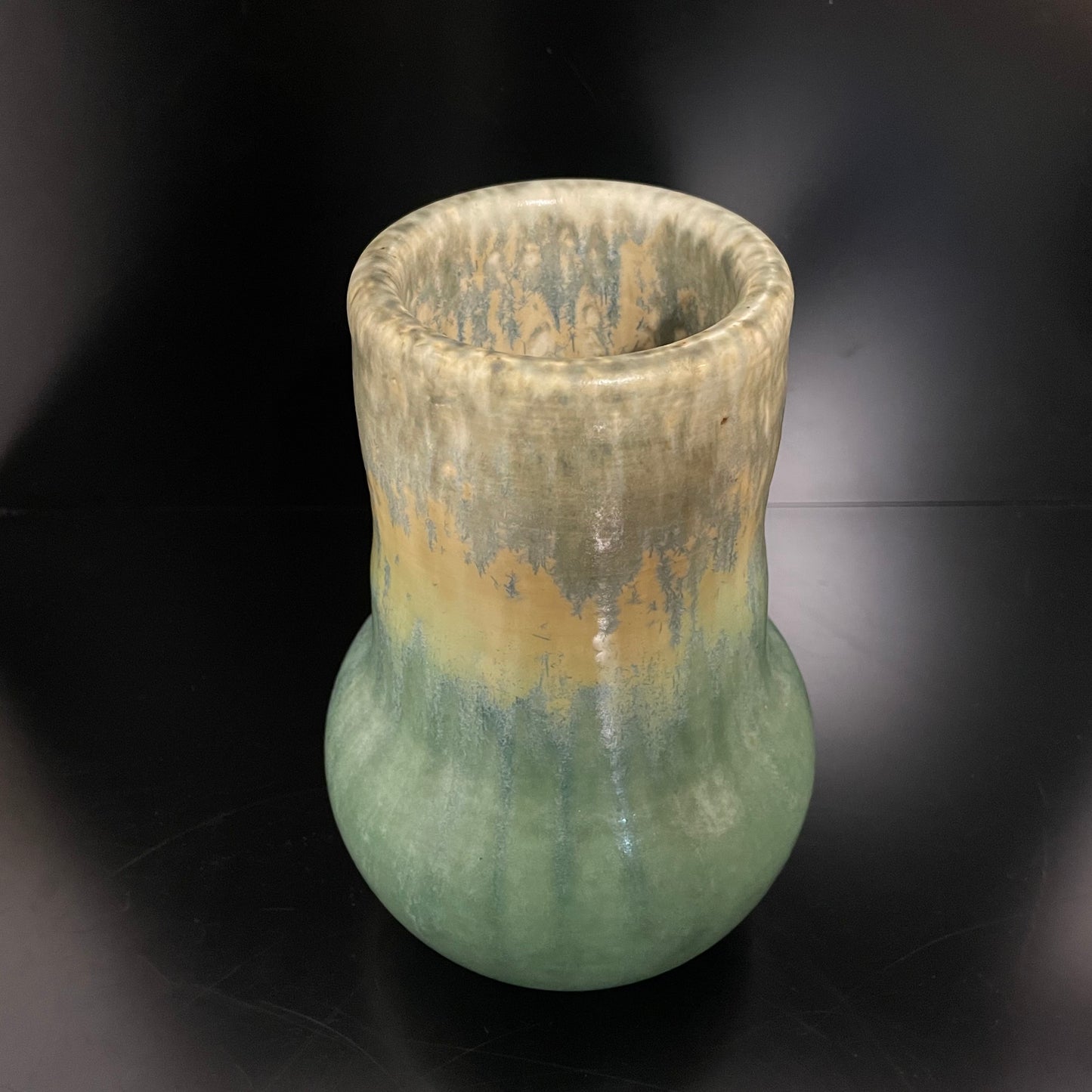 Vintage 1931 Ruskin England Pottery Green / Blue Crystalline Glazed Vase