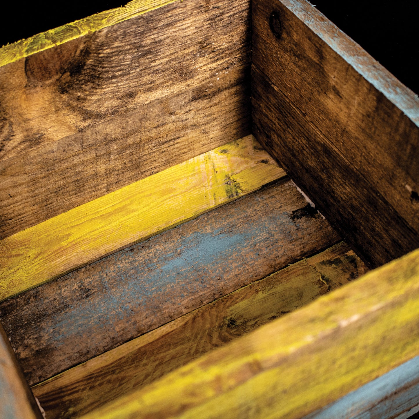 Reclaimed Rustic Blue / Yellow Contrast Painted Wooden Planter