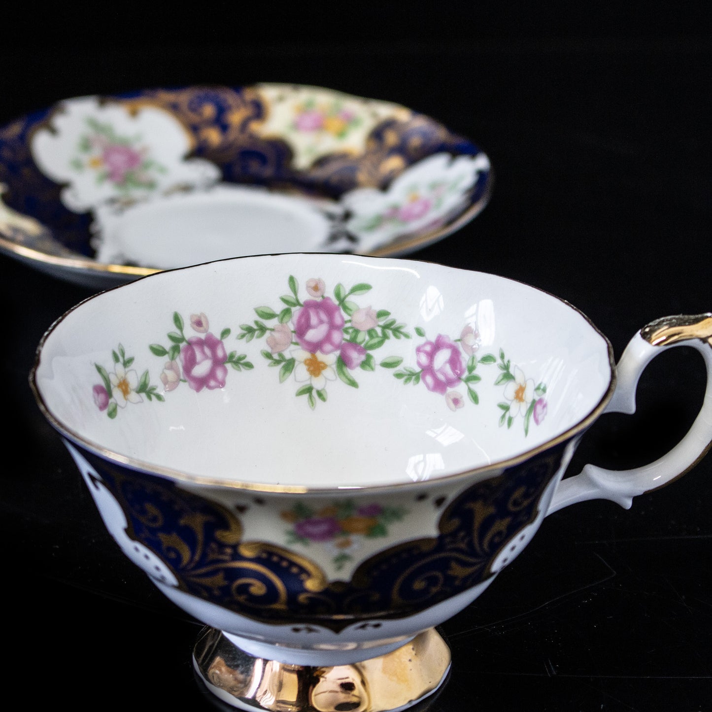 Vintage Elizabethan Balmoral Staffordshire Teacup & Saucer Blue