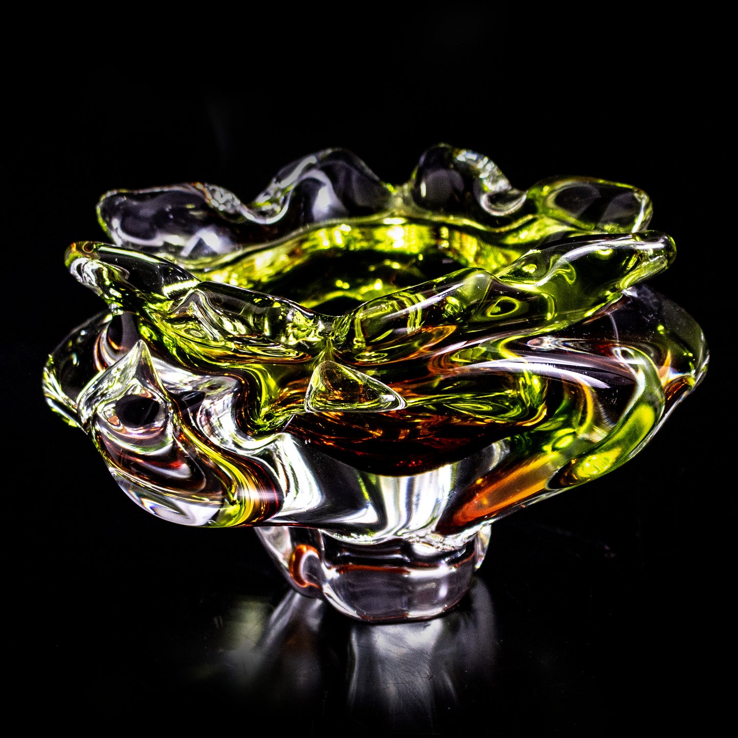 Vintage Mid Century Czech Chribska Glass Bowl Art By Josef Hospodka Sommerso