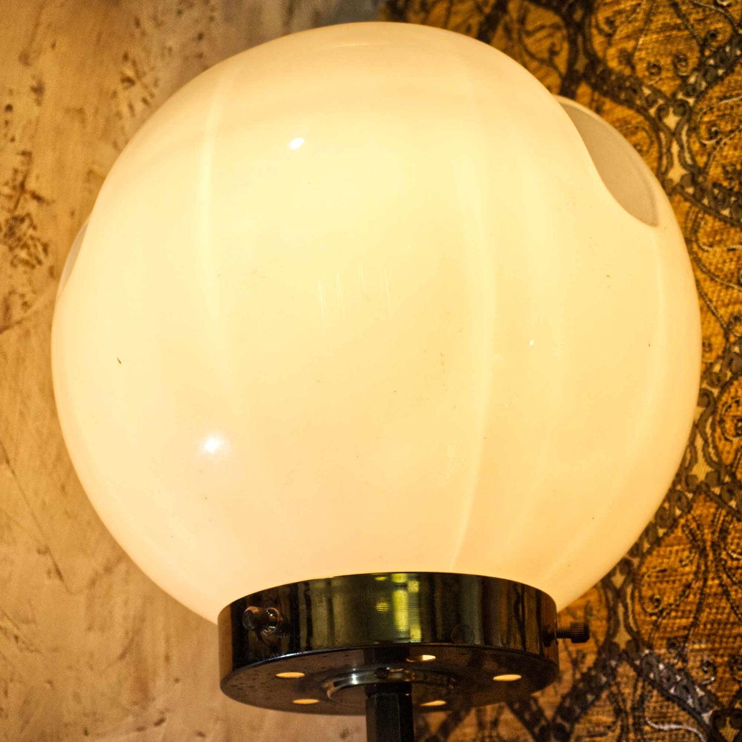 Vintage Brass Bear Table Lamp With Unusual Glass Dome Shade