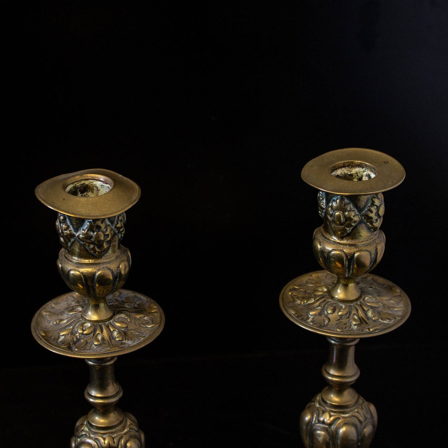 Antique Vintage Pair Of Brass Gothic Candlesticks