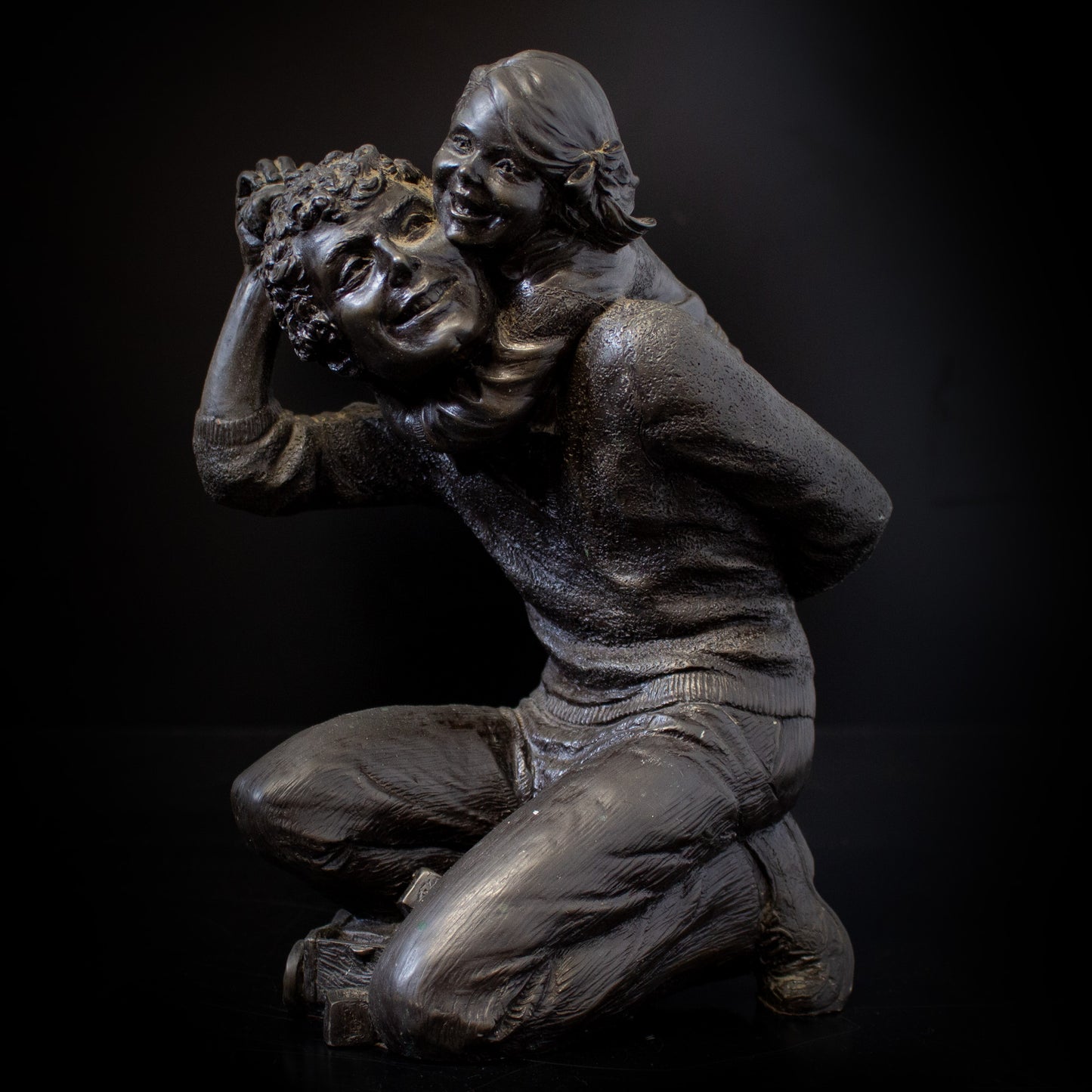 Vintage Father & Daughter Bronze Effect Figure