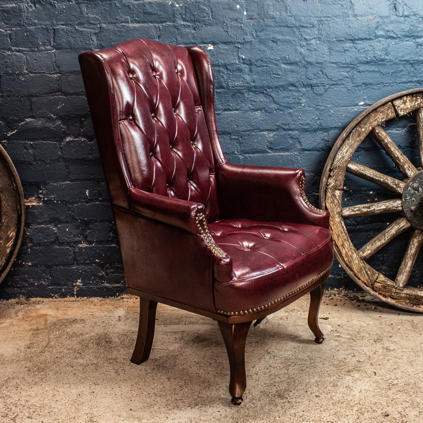 Faux Red Leather Wing Back Armchair