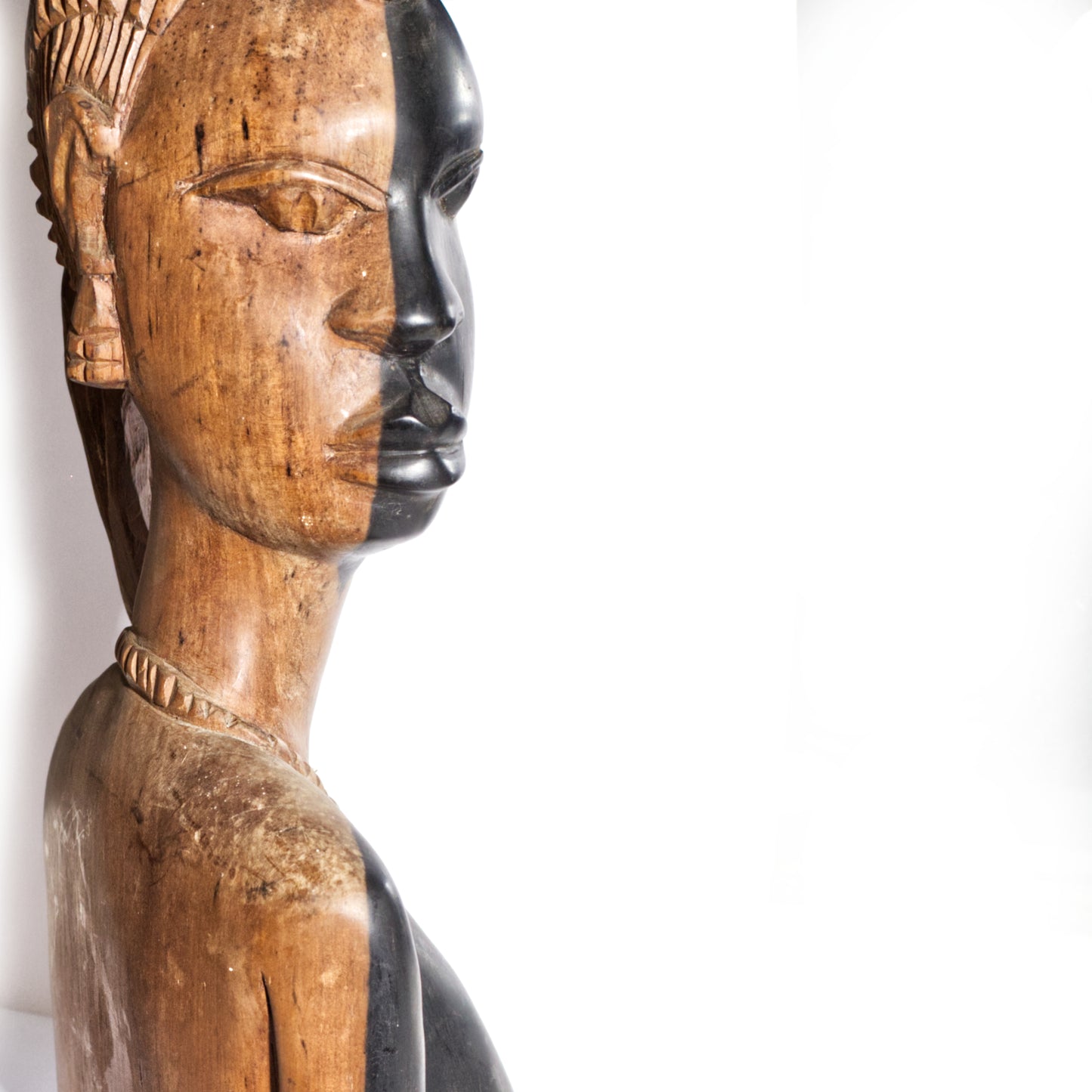 Vintage African Female 2 Tone Ebony Hand Carved Head Bust