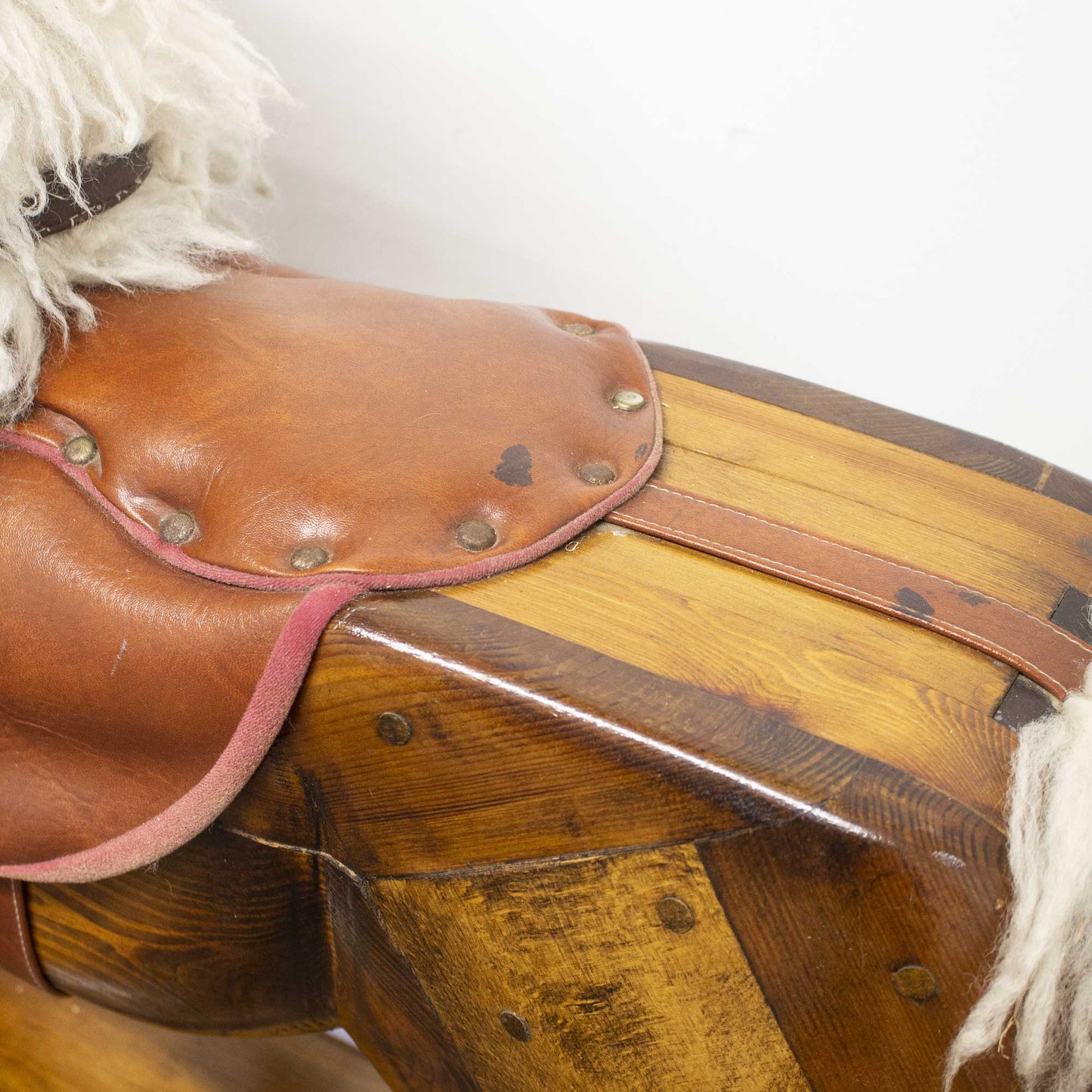 Antique Vintage Solid Wood Sheep Wool Rocking Horse