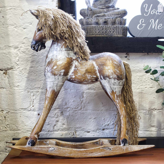Vintage Rustic Style Carved Rocking Horse Ornament Shabby Chic Home Decor